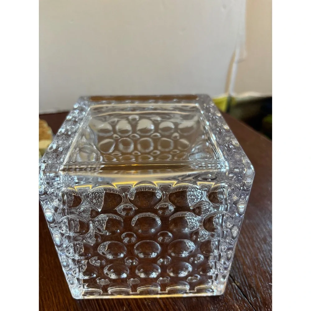 Clear Glass Square Bubble Cube Vase Textured Hobnail Candle Holder 4.75 Inch